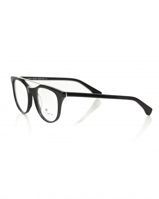 Wayfarer Model Eyeglasses With Central Template. Black Frame With Geometric Pattern. Black Auctions.