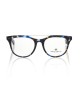 Wayfarer Model Eyeglasses With Central Template. Blue Havana Frame With Geometric Pattern. Colored Auctions.