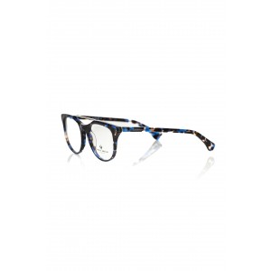 Wayfarer Model Eyeglasses With Central Template. Blue Havana Frame With Geometric Pattern. Colored Auctions.
