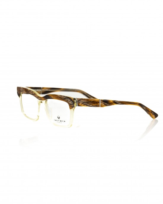 Clubmaster Model Eyeglasses. Thick Transparent Frame With Havana Upper Profile. Colored Auctions.