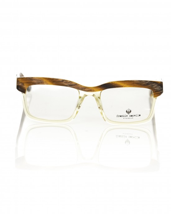 Clubmaster Model Eyeglasses. Thick Transparent Frame With Havana Upper Profile. Colored Auctions.