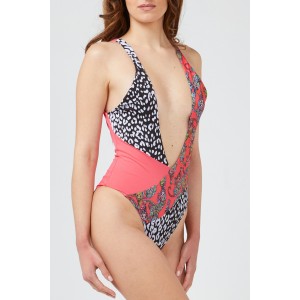 Body Swimsuit. Print With 3 Different Patterns. Wide Front And Back Neckline.