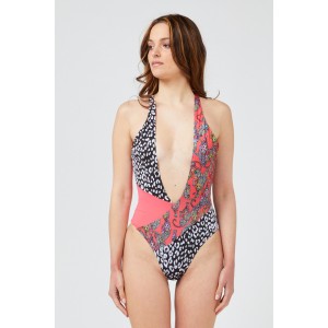 Body Swimsuit. Print With 3 Different Patterns. Wide Front And Back Neckline.