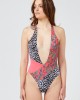 Body Swimsuit. Print With 3 Different Patterns. Wide Front And Back Neckline.