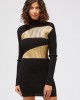 Long-sleeved Knitted Dress. Laminated Effect Application. Polo Neck. Without Pockets. Solid Color.