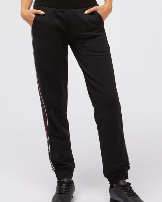 Sweatpants. Solid Color. Side Bands With Logo. Multi-pockets. Cuffed Bottom.