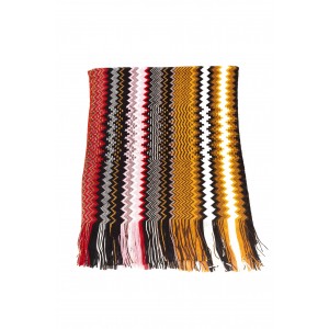 Fringed Scarf With A Geometric Fantasy And Multicolor! Dimensions: 190 Cm X 45 Cm + Fringes