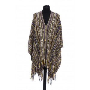 Fringed Poncho With A Geometric Fantasy And Multicolor! Dimensions: 100 Cm X 45 Cm + Fringes