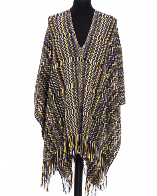 Fringed Poncho With A Geometric Fantasy And Multicolor! Dimensions: 100 Cm X 45 Cm + Fringes