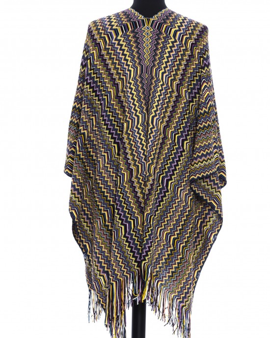 Fringed Poncho With A Geometric Fantasy And Multicolor! Dimensions: 100 Cm X 45 Cm + Fringes
