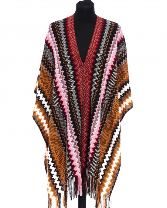 Fringed Poncho With A Geometric Fantasy And Multicolor! Dimensions: 100 Cm X 45 Cm + Fringes