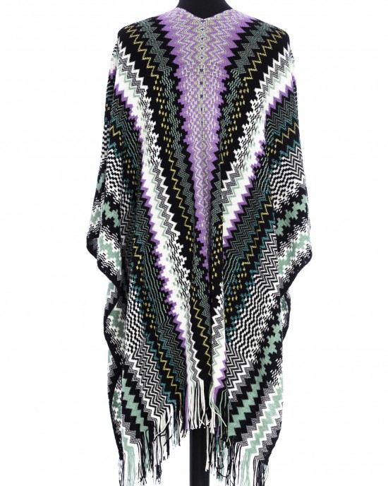 Fringed Poncho With A Geometric Fantasy And Multicolor! Dimensions: 100 Cm X 45 Cm + Fringes