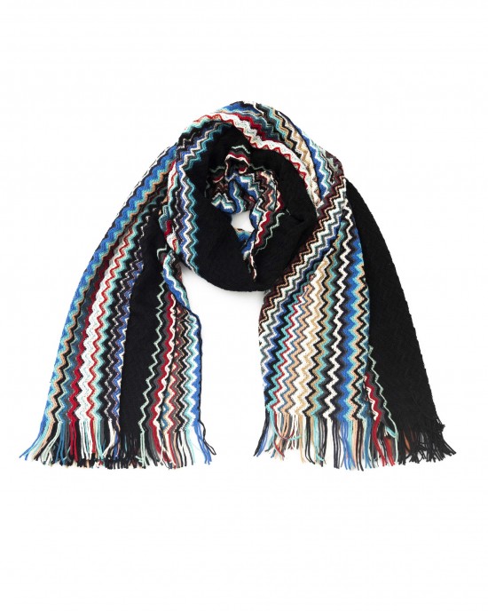 Fringed Scarf With A Geometric Fantasy And Multicolor! Dimensions: 185 Cm X 48 Cm + Fringes