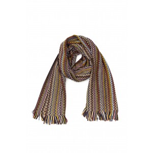 Fringed Scarf With A Geometric Fantasy And Multicolor! Dimensions: 190 Cm X 45 Cm + Fringes