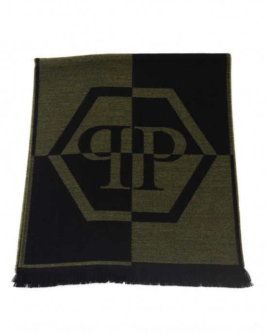 Scarf With Logo. Fringed Hems. Dimensions: 38 Cm X 180 Cm