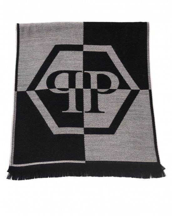 Scarf With Logo. Fringed Hems. Dimensions: 38 Cm X 180 Cm