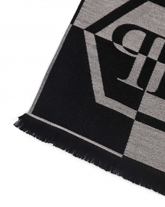 Scarf With Logo. Fringed Hems. Dimensions: 38 Cm X 180 Cm