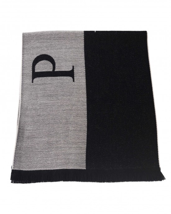 Scarf With Logo. Fringed Hems. Dimensions: 38 Cm X 180 Cm