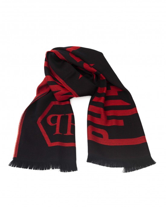 Scarf With Logo. Fringed Hems. Dimensions: 38 Cm X 180 Cm