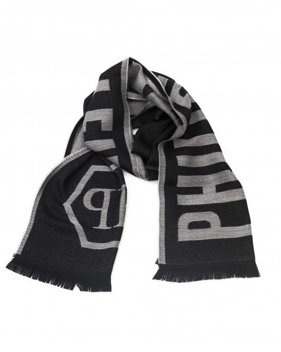 Scarf With Logo. Fringed Hems. Dimensions: 38 Cm X 180 Cm