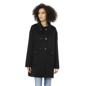 Long Coat. External Welt Pockets. Baldinini Monogram In Metal. Front Closure With Buttons.
