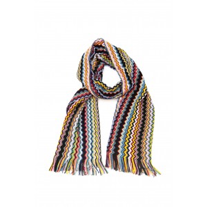 Fringed Scarf With A Geometric Fantasy And Multicolor! Dimensions: 220 Cm X 33 Cm + Fringes