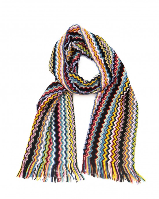 Fringed Scarf With A Geometric Fantasy And Multicolor! Dimensions: 220 Cm X 33 Cm + Fringes