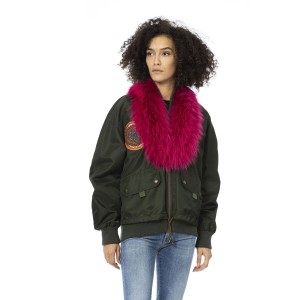 Short Bomber. Side And Back External Pockets. Hood With Fur. Front Closure With Zipper And Zipper Pull. Removable Inner Jacket. Embroidered Applications On The Front And Back.