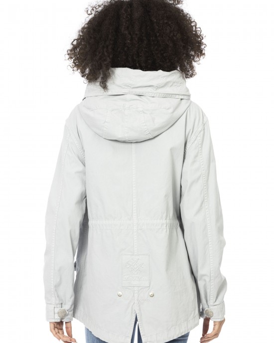 Short Parka. Side External Pockets. Adjustable Hood. Adjustable Waist Cord.