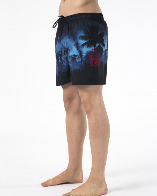 Beach Shorts With Print. Side Pockets. Embroidered Logo On The Left Of The Leg.