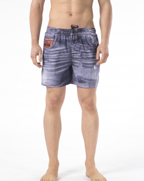 Beach Shorts With Print. Side Pockets. Elasticized Waistband With Drawstring.