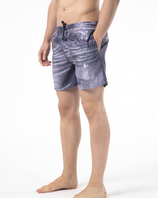 Beach Shorts With Print. Side Pockets. Elasticized Waistband With Drawstring.