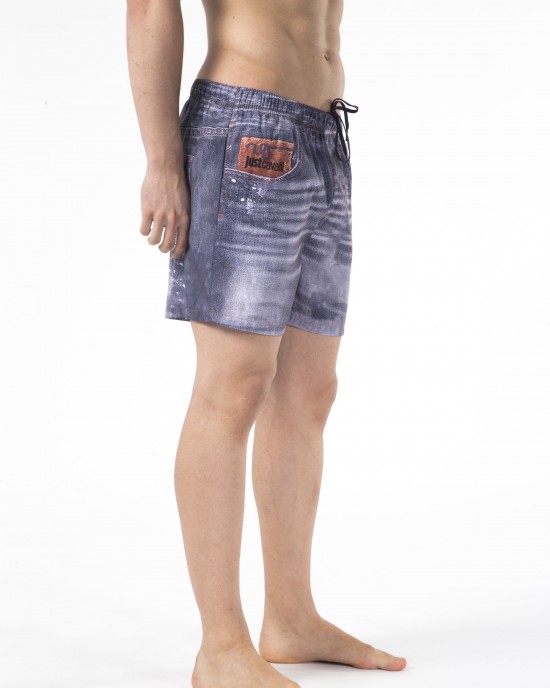 Beach Shorts With Print. Side Pockets. Elasticized Waistband With Drawstring.