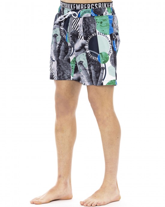 Swim Shorts With All-over Print. Elastic Waistband With Drawstring.