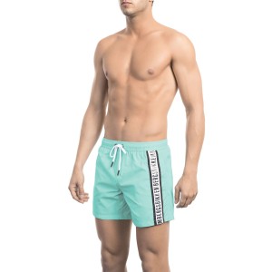 Swim Shorts With Tape. Two Side Pockets And One On The Back. Elastic Waistband With Drawstring.