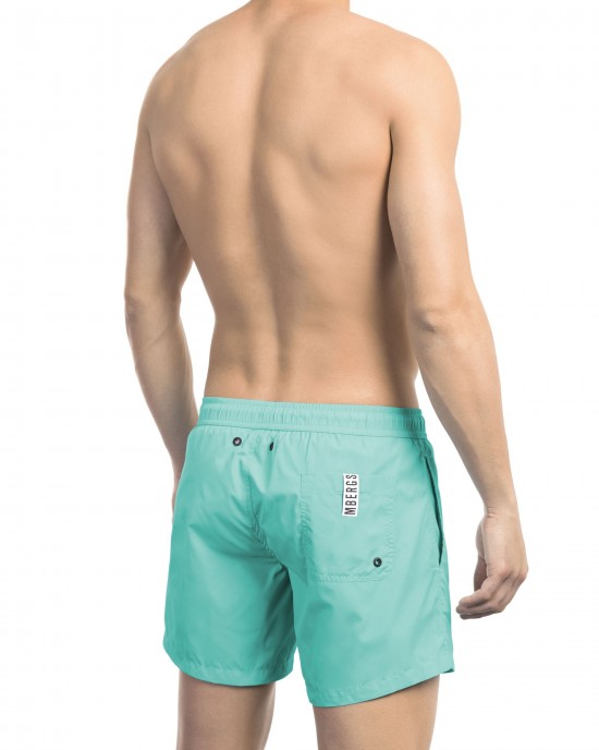 Swim Shorts With Tape. Two Side Pockets And One On The Back. Elastic Waistband With Drawstring.