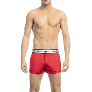 Micro Swim Shorts With Black And White Branded Band. Two Side Pockets And One Back. Zip And Button Closure.