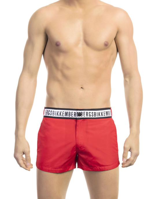 Micro Swim Shorts With Black And White Branded Band. Two Side Pockets And One Back. Zip And Button Closure.
