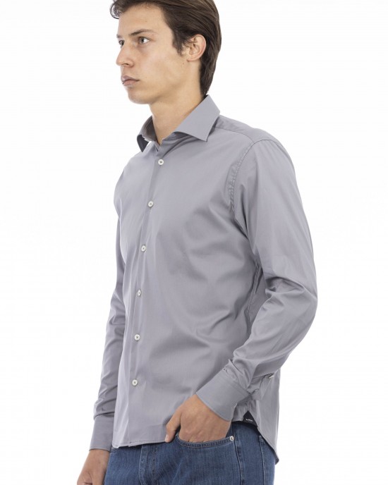 Man Slim Shirt. Front Closure With Buttons. Italian Collar. Insert With Logo. Musket With Logo