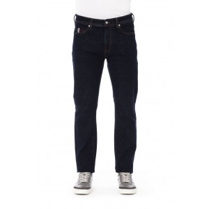 Regular Man Jeans With Logo Button. Front Pockets With Tricolor Insert. Rear Pockets. Label With Logo. Contrast Stitching.