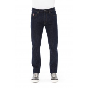 Regular Man Jeans With Logo Button. Front Pockets With Tricolor Insert. Rear Pockets. Label With Logo. Contrast Stitching.