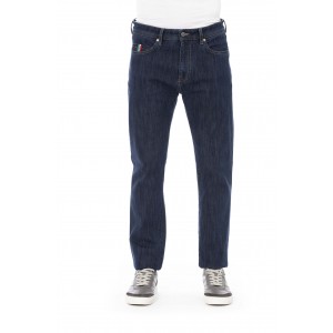 Regular Man Jeans With Logo Button. Front Pockets With Tricolor Insert. Rear Pockets. Label With Logo. Contrast Stitching.