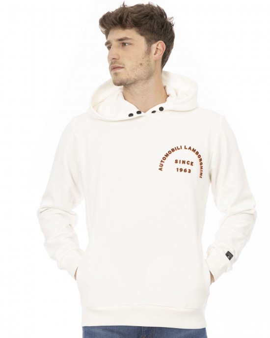 Hoodie With Pockets. Front Print. Logo Insert On The Sleeve.