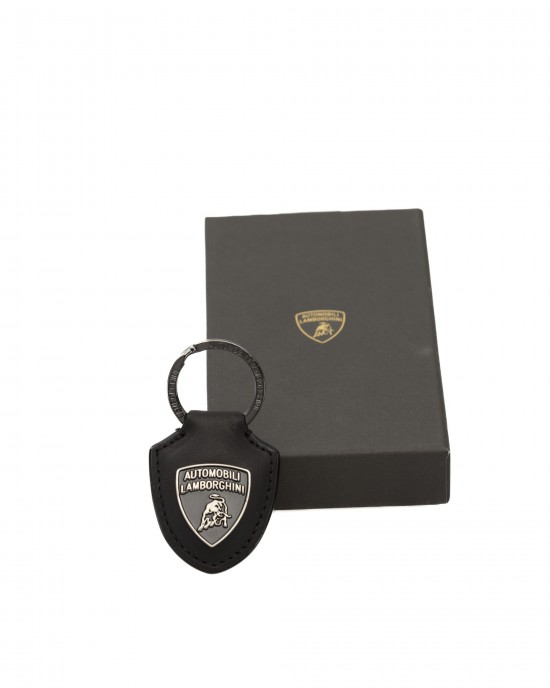 Keyring With Black Lacquered Shield Logo.