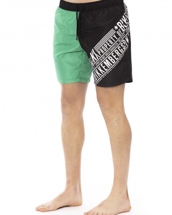 Swim Shorts With Side Print. Side Pockets And One On The Back. Elastic Waistband With Drawstring.