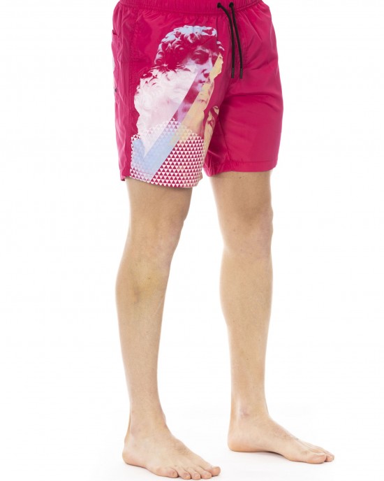 Swim Shorts With Side Print. Side Pockets And One On The Back. Elastic Waistband With Drawstring.