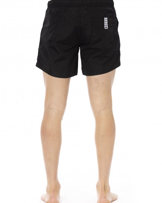 Swim Shorts With Tape. Two Side Pockets And One On The Back. Elastic Waistband With Drawstring.