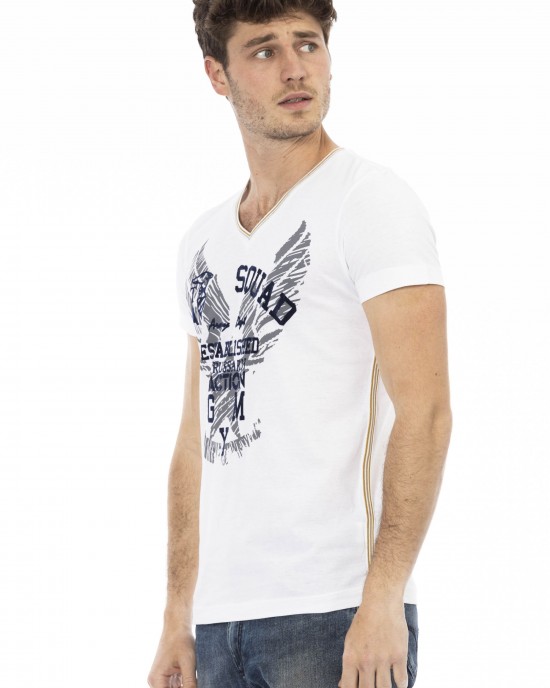 Short Sleeve T-shirt With V-neck. Front Print.