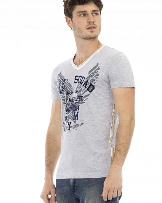 Short Sleeve T-shirt With V-neck. Front Print.