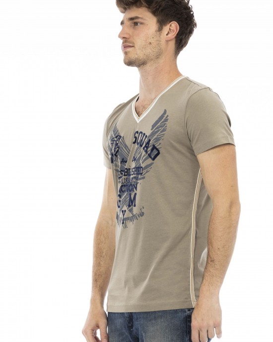 Short Sleeve T-shirt With V-neck. Front Print.